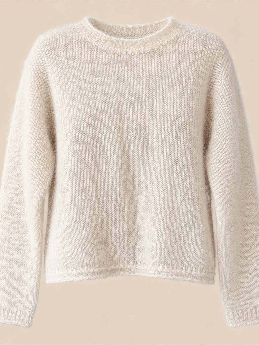 Quiet Luxury Minimalist Angora Mohair Blend Cream Crew Neck Sweater M